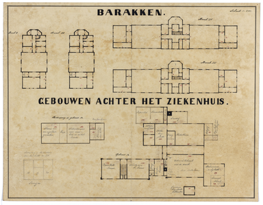 215035 Plattegronden van de barakken en de gebouwen achter het Stads- en Academisch Ziekenhuis (Catharijnesingel 15) te ...